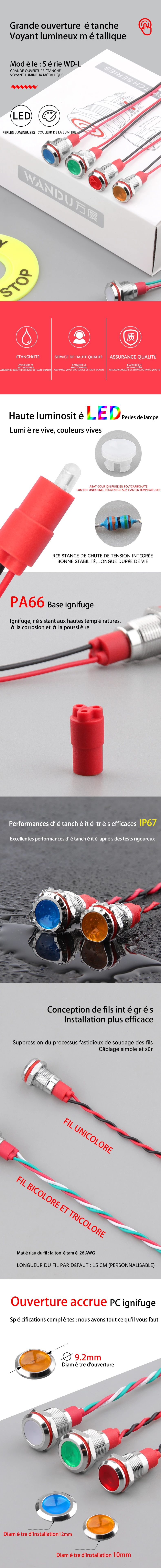 Voyant lumineux à grande ouverture série WD10/12L