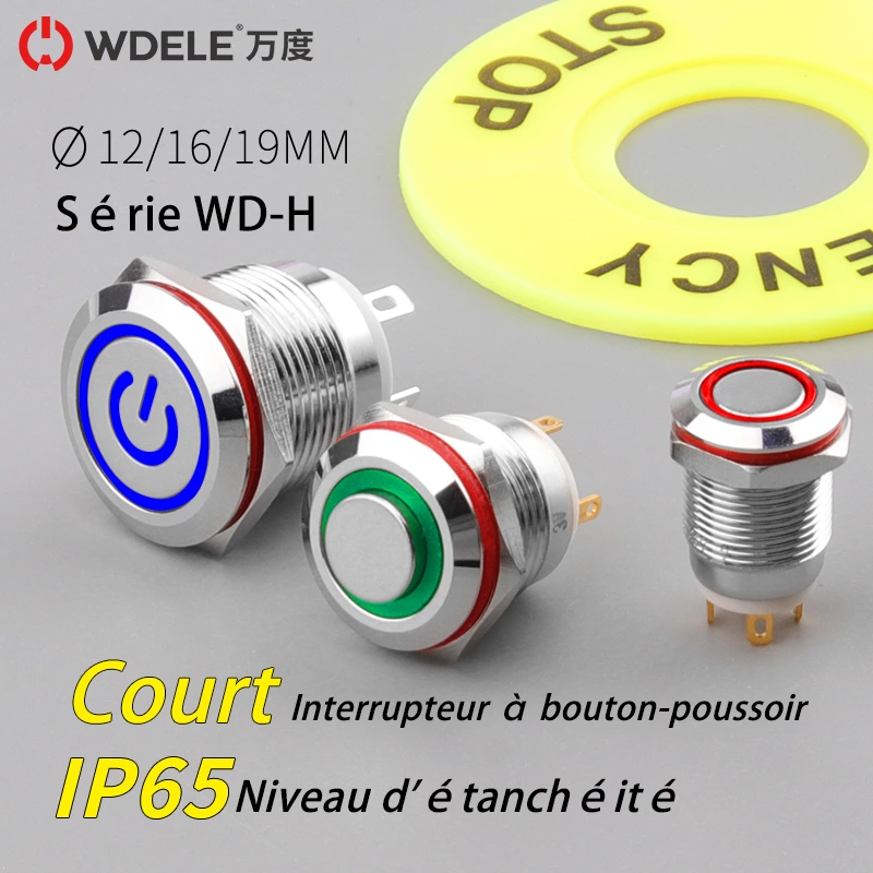 Interrupteur à bouton-poussoir métallique éclairé de réinitialisation de la série H
