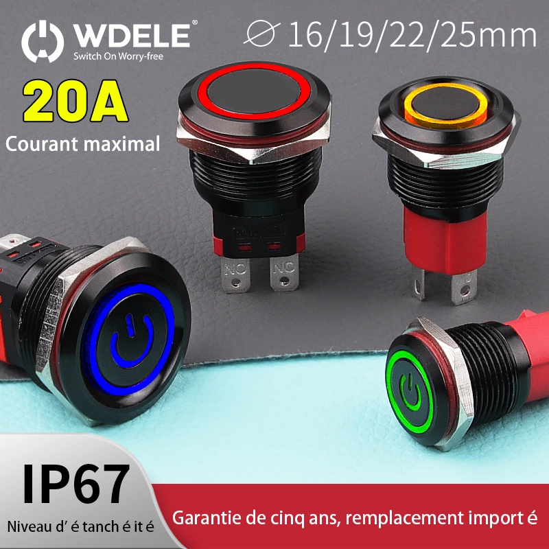 Bouton métallique à courant élevé en oxyde noir série WD-D