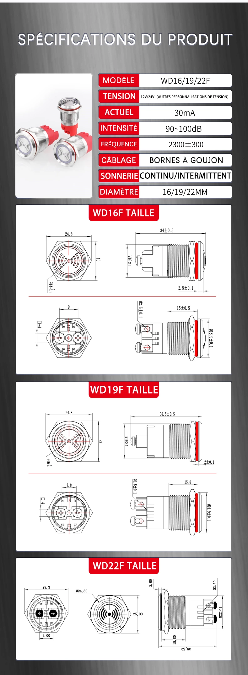 Série de buzzers métalliques WD-F