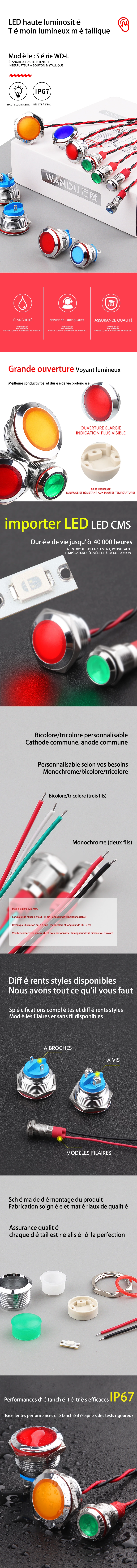 Voyants lumineux métalliques de la série WD-L